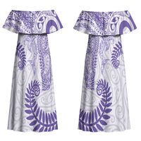 Aotearoa Maori Sea Animals Tribal Family Matching Off Shoulder Maxi Dress and Hawaiian Shirt Manta Ray and Shark Moko Pattern Purple Color LT03 Mom's Dress Purple - Polynesian Pride