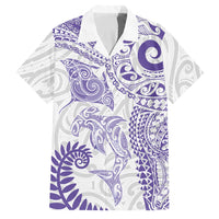 Aotearoa Maori Sea Animals Tribal Family Matching Off Shoulder Maxi Dress and Hawaiian Shirt Manta Ray and Shark Moko Pattern Purple Color LT03 Dad's Shirt - Short Sleeve Purple - Polynesian Pride