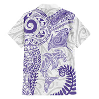 Aotearoa Maori Sea Animals Tribal Family Matching Off Shoulder Maxi Dress and Hawaiian Shirt Manta Ray and Shark Moko Pattern Purple Color LT03 Dad's Shirt - Long Sleeve Purple - Polynesian Pride