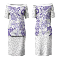 Aotearoa Maori Sea Animals Tribal Family Matching Puletasi and Hawaiian Shirt Manta Ray and Shark Moko Pattern Purple Color LT03 Mom's Dress Purple - Polynesian Pride