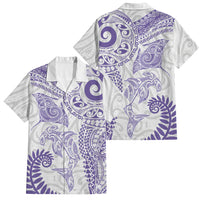 Aotearoa Maori Sea Animals Tribal Family Matching Short Sleeve Bodycon Dress and Hawaiian Shirt Manta Ray and Shark Moko Pattern Purple Color LT03 Dad's Shirt - Short Sleeve Purple - Polynesian Pride