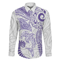 Aotearoa Maori Sea Animals Tribal Family Matching Short Sleeve Bodycon Dress and Hawaiian Shirt Manta Ray and Shark Moko Pattern Purple Color LT03 Daughter's Dress Purple - Polynesian Pride