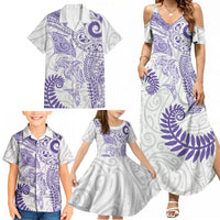 Aotearoa Maori Sea Animals Tribal Family Matching Summer Maxi Dress and Hawaiian Shirt Manta Ray and Shark Moko Pattern Purple Color LT03 - Polynesian Pride