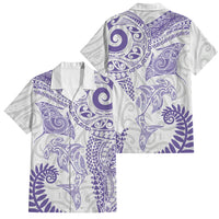 Aotearoa Maori Sea Animals Tribal Family Matching Summer Maxi Dress and Hawaiian Shirt Manta Ray and Shark Moko Pattern Purple Color LT03 Dad's Shirt - Short Sleeve Purple - Polynesian Pride