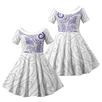 Aotearoa Maori Sea Animals Tribal Family Matching Summer Maxi Dress and Hawaiian Shirt Manta Ray and Shark Moko Pattern Purple Color LT03 Daughter's Dress Purple - Polynesian Pride