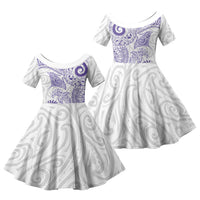 Aotearoa Maori Sea Animals Tribal Family Matching Summer Maxi Dress and Hawaiian Shirt Manta Ray and Shark Moko Pattern Purple Color LT03 Daughter's Dress Purple - Polynesian Pride