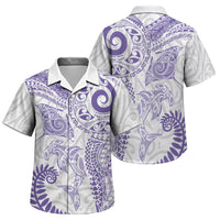 Aotearoa Maori Sea Animals Tribal Family Matching Summer Maxi Dress and Hawaiian Shirt Manta Ray and Shark Moko Pattern Purple Color LT03 Son's Shirt Purple - Polynesian Pride