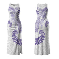 Aotearoa Maori Sea Animals Tribal Family Matching Tank Maxi Dress and Hawaiian Shirt Manta Ray and Shark Moko Pattern Purple Color LT03 Mom's Dress Purple - Polynesian Pride