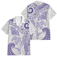 Aotearoa Maori Sea Animals Tribal Family Matching Tank Maxi Dress and Hawaiian Shirt Manta Ray and Shark Moko Pattern Purple Color LT03 Dad's Shirt - Short Sleeve Purple - Polynesian Pride