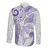 Aotearoa Maori Sea Animals Tribal Family Matching Tank Maxi Dress and Hawaiian Shirt Manta Ray and Shark Moko Pattern Purple Color LT03 Son's Shirt Purple - Polynesian Pride