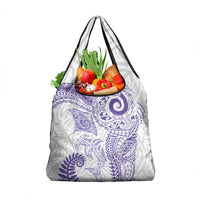 Aotearoa Maori Sea Animals Tribal Grocery Bag Manta Ray and Shark Moko Pattern Purple Color