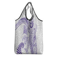 Aotearoa Maori Sea Animals Tribal Grocery Bag Manta Ray and Shark Moko Pattern Purple Color