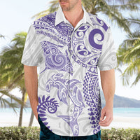 Aotearoa Maori Sea Animals Tribal Hawaiian Shirt Manta Ray and Shark Moko Pattern Purple Color