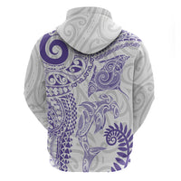 Aotearoa Maori Sea Animals Tribal Hoodie Manta Ray and Shark Moko Pattern Purple Color