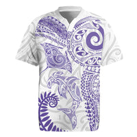 Aotearoa Maori Sea Animals Tribal Rugby Jersey Manta Ray and Shark Moko Pattern Purple Color