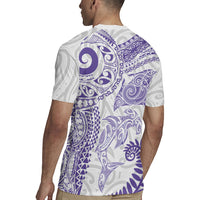 Aotearoa Maori Sea Animals Tribal Rugby Jersey Manta Ray and Shark Moko Pattern Purple Color