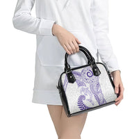 Aotearoa Maori Sea Animals Tribal Shoulder Handbag Manta Ray and Shark Moko Pattern Purple Color
