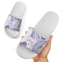 Aotearoa Maori Sea Animals Tribal Slide Sandals Manta Ray and Shark Moko Pattern Purple Color