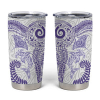 Aotearoa Maori Sea Animals Tribal Tumbler Cup Manta Ray and Shark Moko Pattern Purple Color