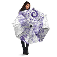 Aotearoa Maori Sea Animals Tribal Umbrella Manta Ray and Shark Moko Pattern Purple Color LT03 - Polynesian Pride