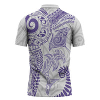 Aotearoa Maori Sea Animals Tribal Zipper Polo Shirt Manta Ray and Shark Moko Pattern Purple Color LT03 - Polynesian Pride