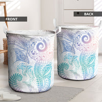 Aotearoa Maori Sea Animals Tribal Laundry Basket Manta Ray and Shark Moko Pattern Sweet Pastel LT03 - Polynesian Pride
