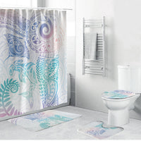 Aotearoa Maori Sea Animals Tribal Bathroom Set Manta Ray and Shark Moko Pattern Sweet Pastel LT03 Bathroom Set (4 pcs) Multicolor - Polynesian Pride