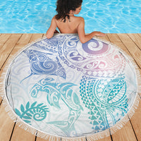 Aotearoa Maori Sea Animals Tribal Beach Blanket Manta Ray and Shark Moko Pattern Sweet Pastel LT03 - Polynesian Pride