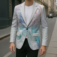 Aotearoa Maori Sea Animals Tribal Blazer Manta Ray and Shark Moko Pattern Sweet Pastel LT03 - Polynesian Pride