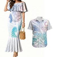 Aotearoa Maori Sea Animals Tribal Couples Matching Mermaid Dress and Hawaiian Shirt Manta Ray and Shark Moko Pattern Sweet Pastel LT03 Multicolor - Polynesian Pride