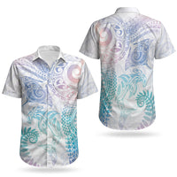 Aotearoa Maori Sea Animals Tribal Couples Matching Short Sleeve Bodycon Dress and Hawaiian Shirt Manta Ray and Shark Moko Pattern Sweet Pastel LT03 - Polynesian Pride