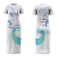 Aotearoa Maori Sea Animals Tribal Couples Matching Short Sleeve Bodycon Dress and Hawaiian Shirt Manta Ray and Shark Moko Pattern Sweet Pastel LT03 - Polynesian Pride