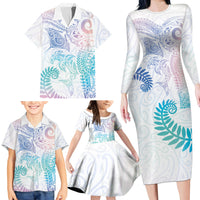 Aotearoa Maori Sea Animals Tribal Family Matching Long Sleeve Bodycon Dress and Hawaiian Shirt Manta Ray and Shark Moko Pattern Sweet Pastel LT03 - Polynesian Pride
