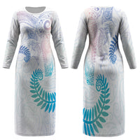 Aotearoa Maori Sea Animals Tribal Family Matching Long Sleeve Bodycon Dress and Hawaiian Shirt Manta Ray and Shark Moko Pattern Sweet Pastel LT03 Mom's Dress Multicolor - Polynesian Pride