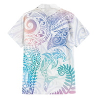 Aotearoa Maori Sea Animals Tribal Family Matching Long Sleeve Bodycon Dress and Hawaiian Shirt Manta Ray and Shark Moko Pattern Sweet Pastel LT03 Dad's Shirt - Long Sleeve Multicolor - Polynesian Pride