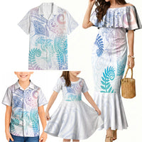 Aotearoa Maori Sea Animals Tribal Family Matching Mermaid Dress and Hawaiian Shirt Manta Ray and Shark Moko Pattern Sweet Pastel LT03 - Polynesian Pride