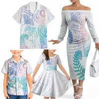 Aotearoa Maori Sea Animals Tribal Family Matching Off The Shoulder Long Sleeve Dress and Hawaiian Shirt Manta Ray and Shark Moko Pattern Sweet Pastel LT03 - Polynesian Pride
