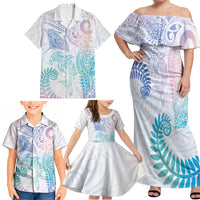 Aotearoa Maori Sea Animals Tribal Family Matching Off Shoulder Maxi Dress and Hawaiian Shirt Manta Ray and Shark Moko Pattern Sweet Pastel LT03 - Polynesian Pride