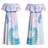 Aotearoa Maori Sea Animals Tribal Family Matching Off Shoulder Maxi Dress and Hawaiian Shirt Manta Ray and Shark Moko Pattern Sweet Pastel LT03 Mom's Dress Multicolor - Polynesian Pride