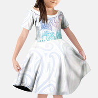 Aotearoa Maori Sea Animals Tribal Family Matching Off Shoulder Short Dress and Hawaiian Shirt Manta Ray and Shark Moko Pattern Sweet Pastel