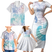 Aotearoa Maori Sea Animals Tribal Family Matching Short Sleeve Bodycon Dress and Hawaiian Shirt Manta Ray and Shark Moko Pattern Sweet Pastel LT03 - Polynesian Pride