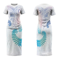 Aotearoa Maori Sea Animals Tribal Family Matching Short Sleeve Bodycon Dress and Hawaiian Shirt Manta Ray and Shark Moko Pattern Sweet Pastel LT03 Mom's Dress Multicolor - Polynesian Pride