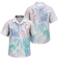 Aotearoa Maori Sea Animals Tribal Family Matching Short Sleeve Bodycon Dress and Hawaiian Shirt Manta Ray and Shark Moko Pattern Sweet Pastel LT03 Son's Shirt Multicolor - Polynesian Pride