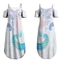 Aotearoa Maori Sea Animals Tribal Family Matching Summer Maxi Dress and Hawaiian Shirt Manta Ray and Shark Moko Pattern Sweet Pastel LT03 Mom's Dress Multicolor - Polynesian Pride