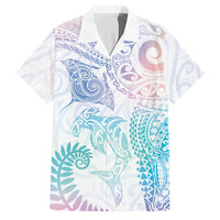 Aotearoa Maori Sea Animals Tribal Family Matching Tank Maxi Dress and Hawaiian Shirt Manta Ray and Shark Moko Pattern Sweet Pastel LT03 Dad's Shirt - Short Sleeve Multicolor - Polynesian Pride