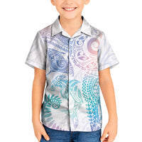 Aotearoa Maori Sea Animals Tribal Kid Hawaiian Shirt Manta Ray and Shark Moko Pattern Sweet Pastel LT03 Kid Multicolor - Polynesian Pride