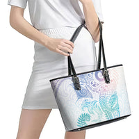 Aotearoa Maori Sea Animals Tribal Leather Tote Bag Manta Ray and Shark Moko Pattern Sweet Pastel