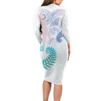 Aotearoa Maori Sea Animals Tribal Long Sleeve Bodycon Dress Manta Ray and Shark Moko Pattern Sweet Pastel