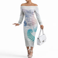 Aotearoa Maori Sea Animals Tribal Off The Shoulder Long Sleeve Dress Manta Ray and Shark Moko Pattern Sweet Pastel LT03 Women Multicolor - Polynesian Pride