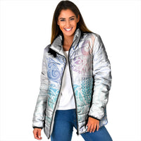 Aotearoa Maori Sea Animals Tribal Padded Jacket Manta Ray and Shark Moko Pattern Sweet Pastel LT03 Women Multicolor - Polynesian Pride